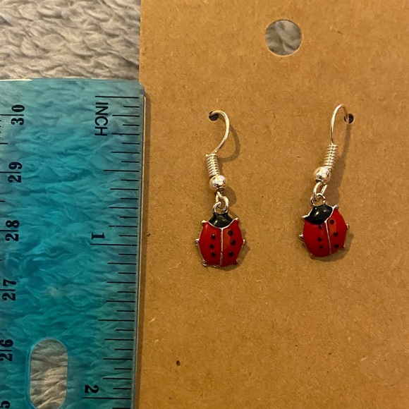 Silver hook lady bug earrings - Picture 2 of 3